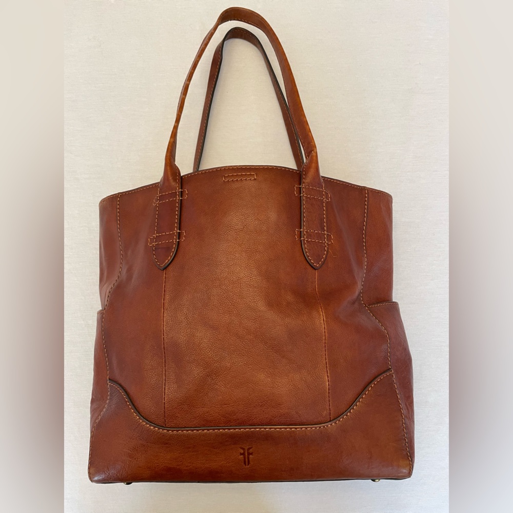 Frye Cognac Brown Leather Zip-top Tote Bag